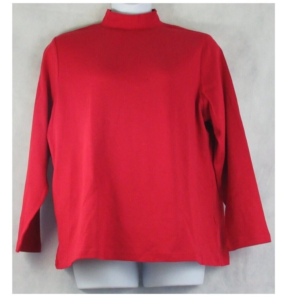 Karen Scott Women's Plus Size 100% Cotton Mock Neck Knit Top, Red Amore, 1X